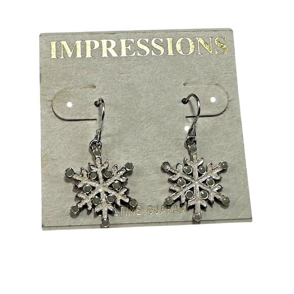 Impressions Snowflake Sparkling Earrings Hoop Dangling Winter Christmas - Picture 1 of 6